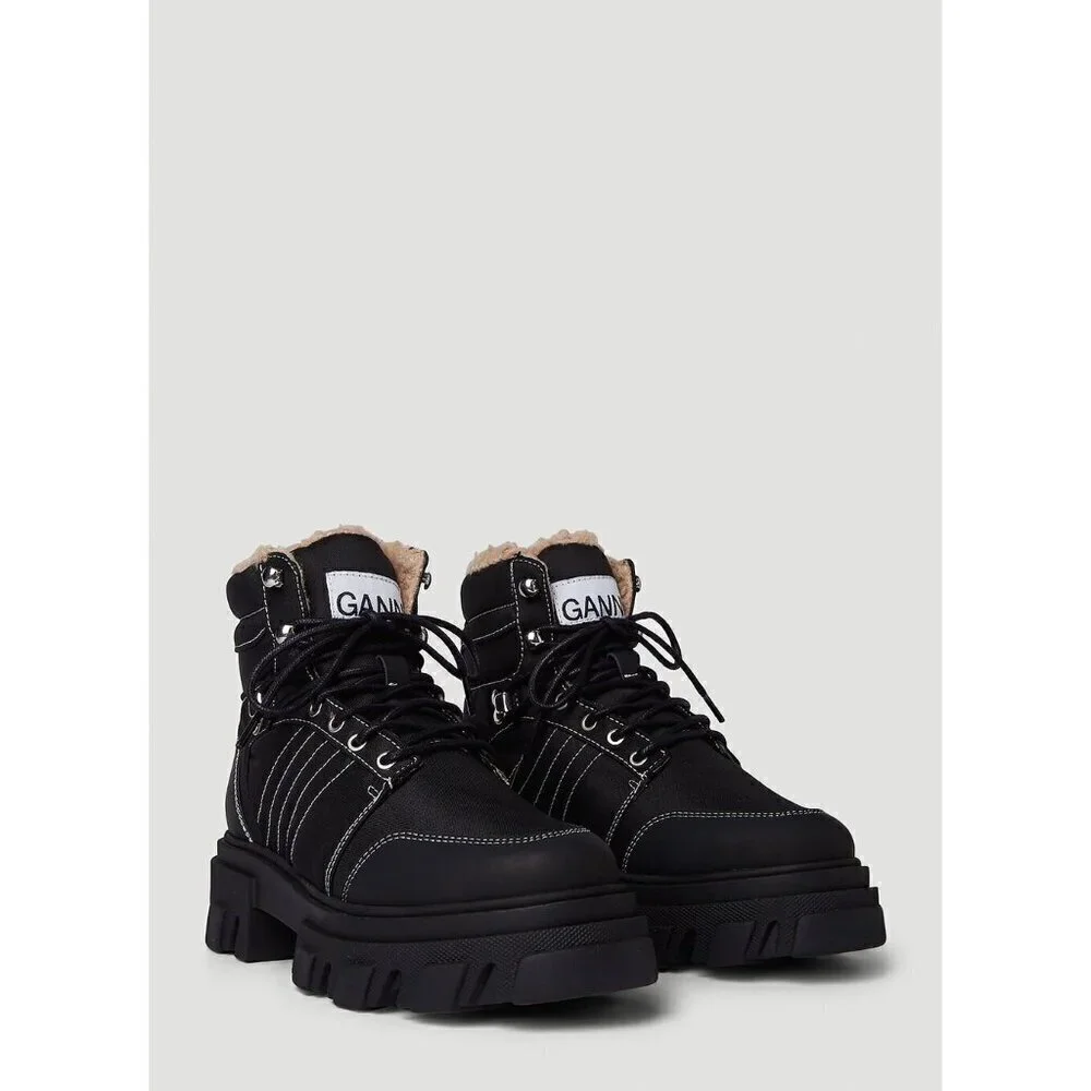 GANNI Lace Up Hiking Boots Black Womens Size 36